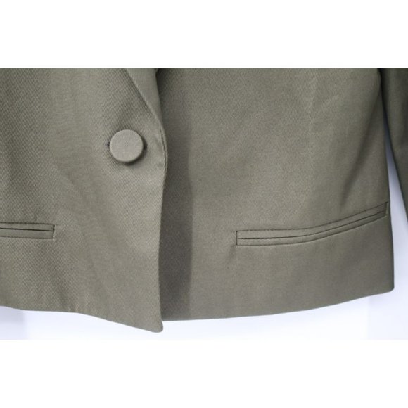 NWT‎ Michael Lo Sordo Crop Blazer Womens 6 One Button Cotton Green peak lapel - Picture 3 of 13